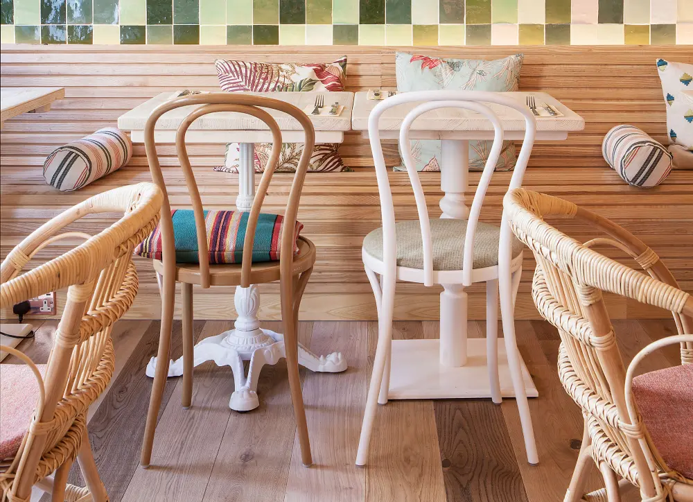 Colorful restaurant tables clearance and chairs
